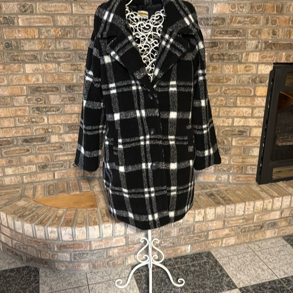 Plaid Black and White Women's Coat